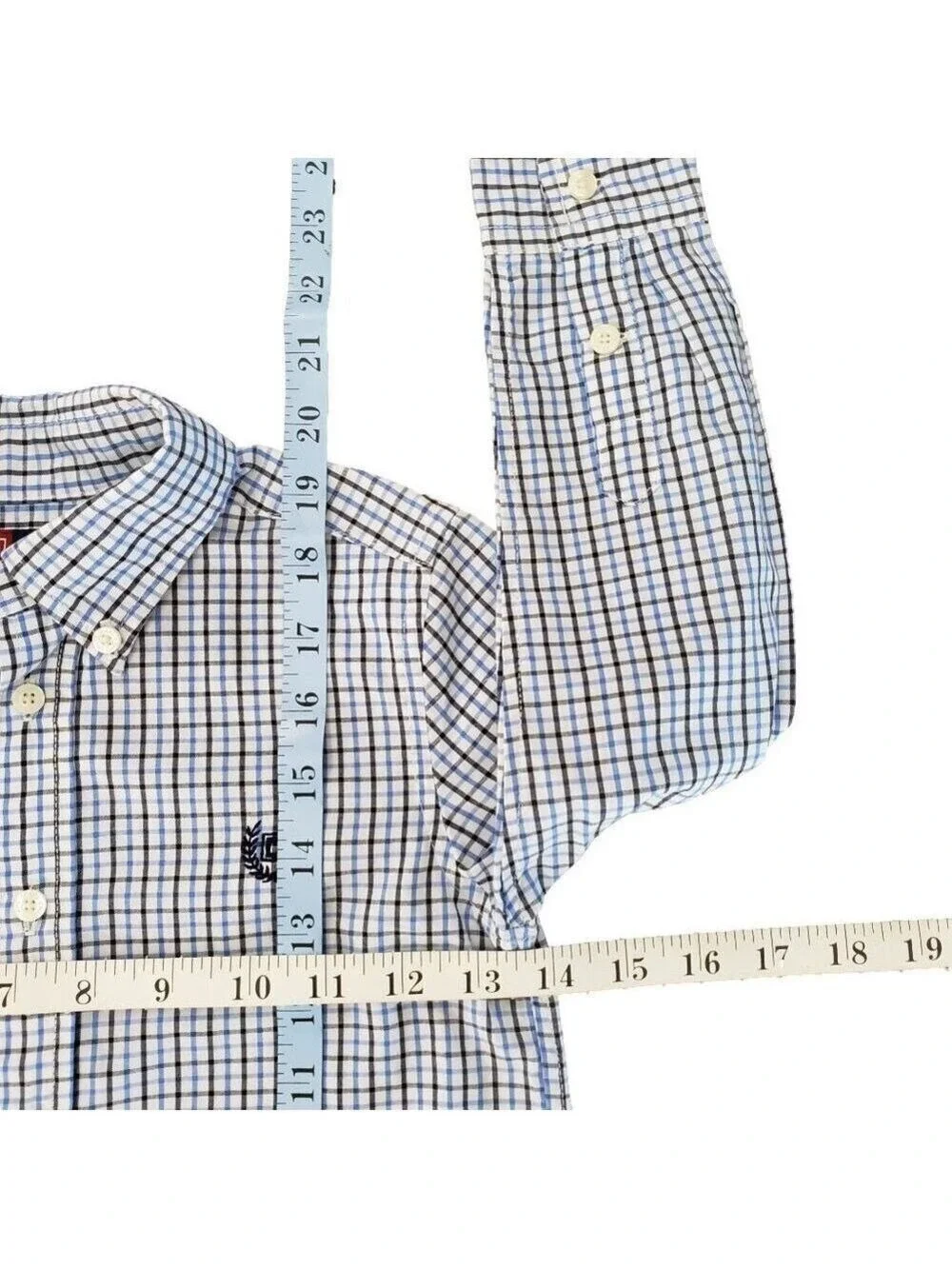 Chaps Boys Small Plaid Shirt Blue Button Down Size 5/6 Long Sleeve